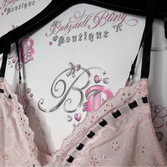 Blush babydoll dress floral ribbon black bow ties sweet coquette baby pink luxe - Picture 8 of 14